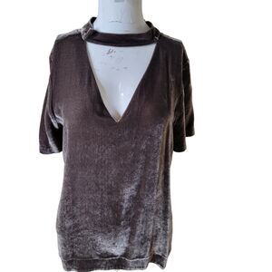 Madewell size S womens top velour keyhole v-neck stretch neck collar clasp silk